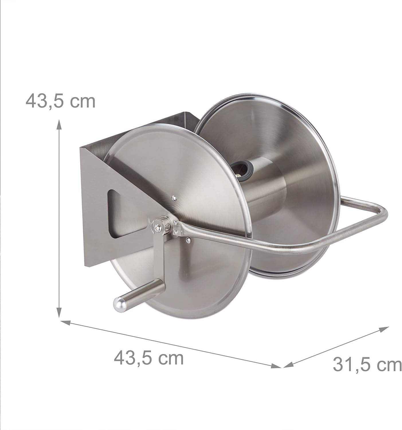 Relaxdays Avvolgitubo in Acciaio Inox, Avvolgitubo Vuoto, Montaggio a Pavimento e a Parete, per Tubo da Giardino da 40 m, Avvolgitubo, Argento, 43,5 x 43,5 x 31,5 cm