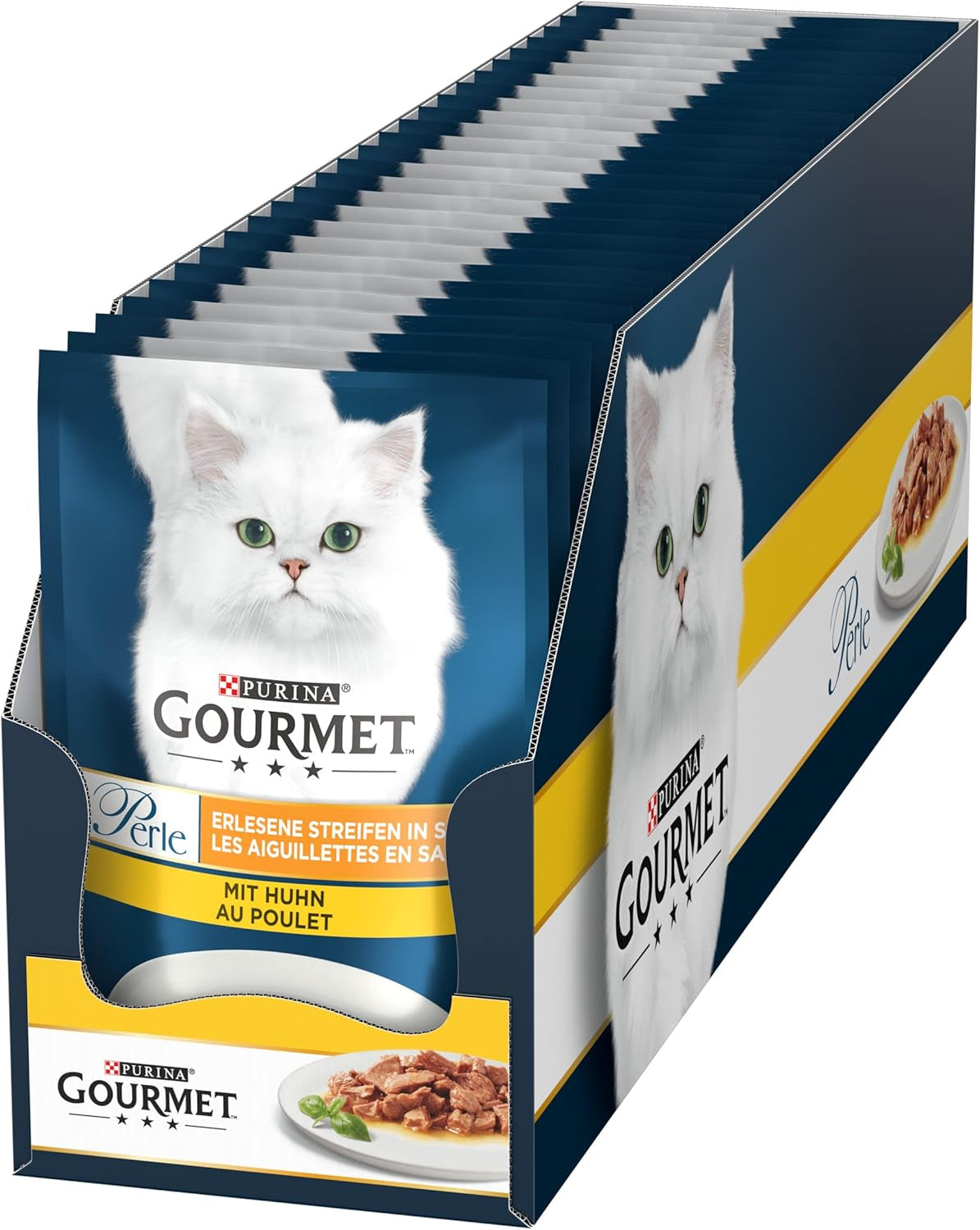 Gourmet Perle Select Strips Cibo umido per gatti con pollo, confezione da 26 (26 x 85 g)