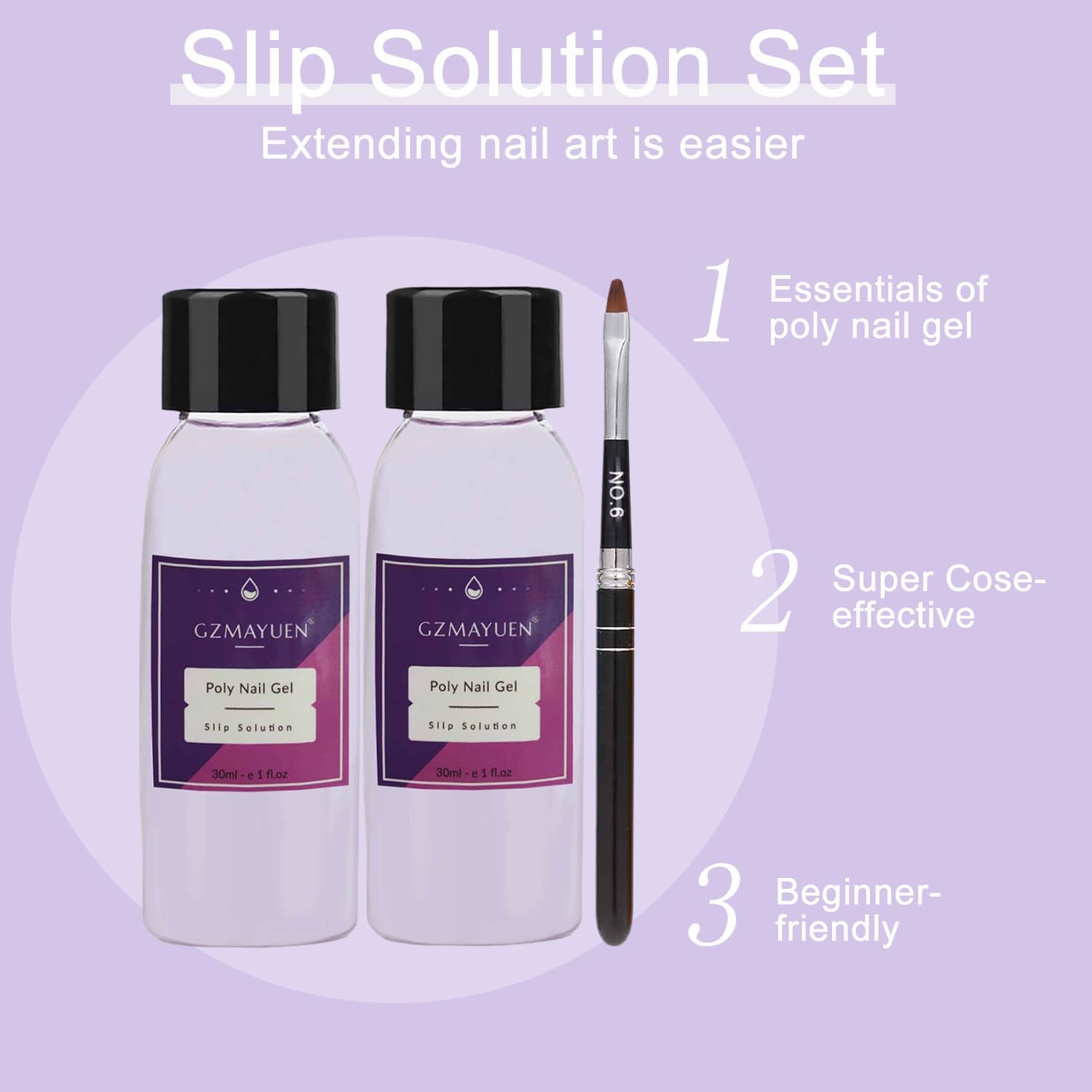 GZMAYUEN Poly Nail Gliding Solution 30ml * 2 Gel per estensione unghie Gel liquido per estensione poly - Soluzione scorrevole facile fai-da-te con pennello