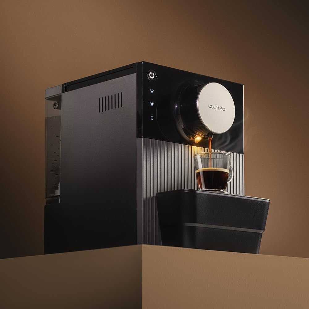 Macchina per caffè espresso compatta Cecotec Cremmaet Cube, 1350 W, sistema di pressatura 10 g, sistema di pre-infusione, 19 bar, sistema di blocco termico, 5 impostazioni di macinatura, pannello di controllo touch