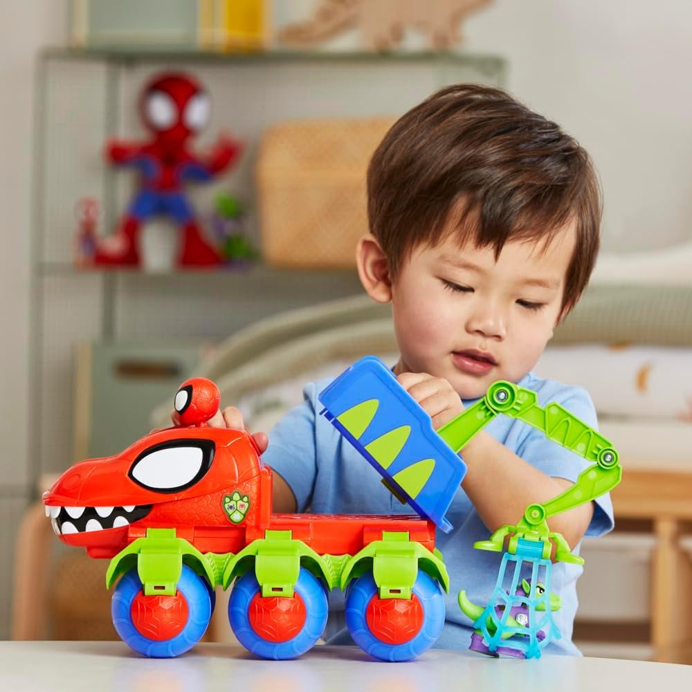 Marvel Spidey e i suoi super amici Dino Crawler Supereroe Playset con personaggi Spidey e Dino e giocattolo da trasporto per bambini dai 3 anni in su Action Figure Naty Shop