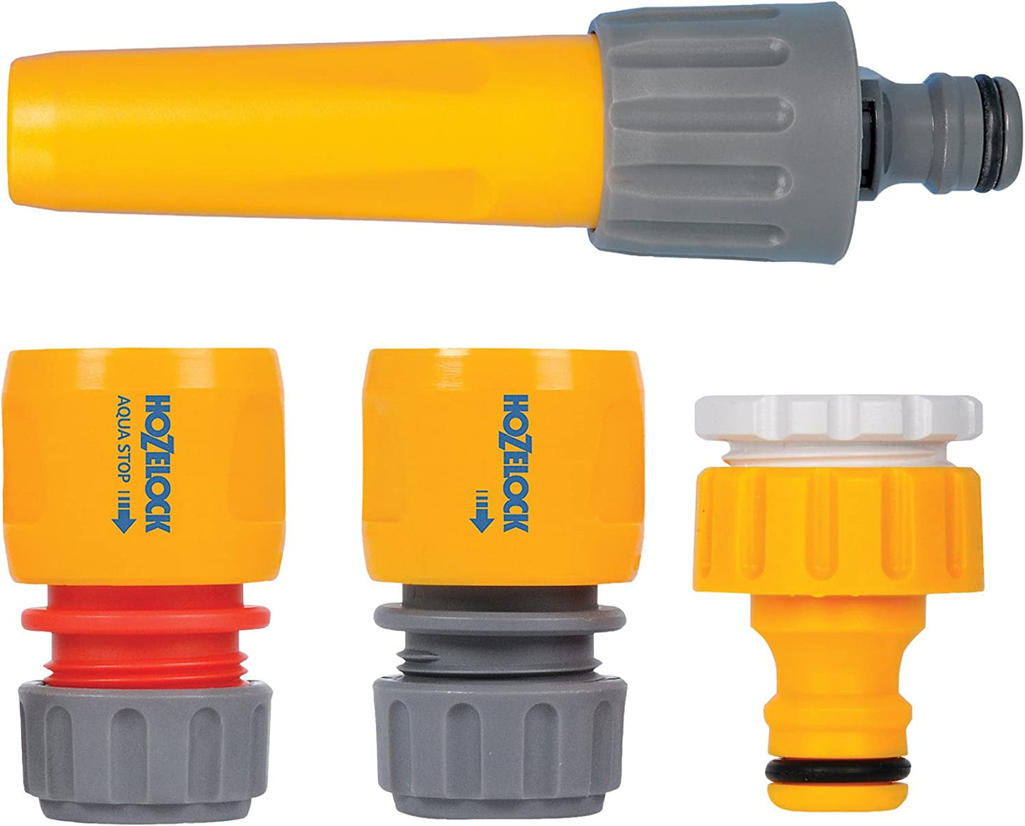 HOZELOCK - Set ugello spruzzatore classico Ø 12,5 - 15 mm (1/2"- 5/8"): set iniziale con tutti i collegamenti necessari, 1 ugello spruzzatore, ideale per tutti i compiti di irrigazione, 1 collegamento Aquastop [2352P0000]