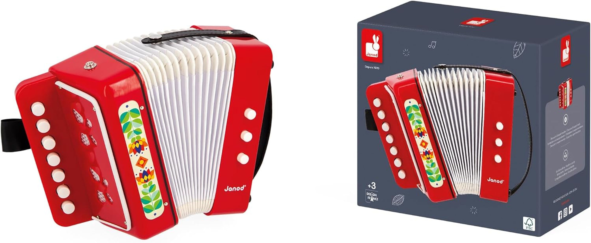 Janod - Fisarmonica Gioia - Strumento musicale per bambini - Giochi di ruolo e prima educazione musicale - Con tracolla - Dai 3 anni, J07654 Jucarii Bebe Naty Shop