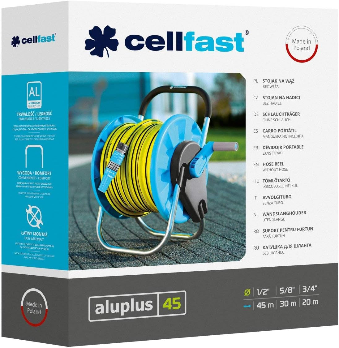 Avvolgitubo CELLFAST, Avvolgitubo da giardino resistente alla corrosione, impedisce al tubo di piegarsi, 1/2" 45 m Aluplus