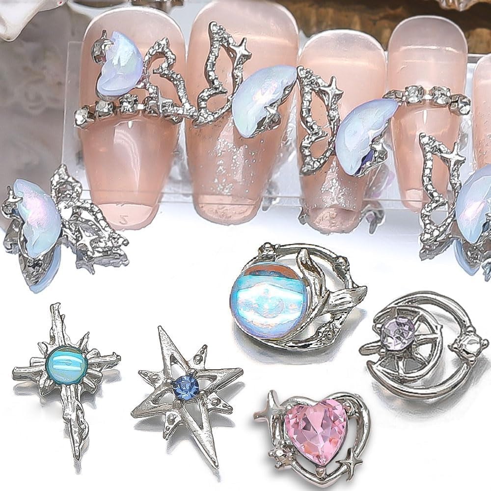 16 Stile Luxus Mond Stern Nagel Charms 3D Nail Charms Y2K Legierung Strasssteine ​​​​Bogen Schmetterling Nagel Schmuck Metall Nail Art Charms Nägel Glitzersteine ​​​​Nailart Strass Nageldesign Zubehör