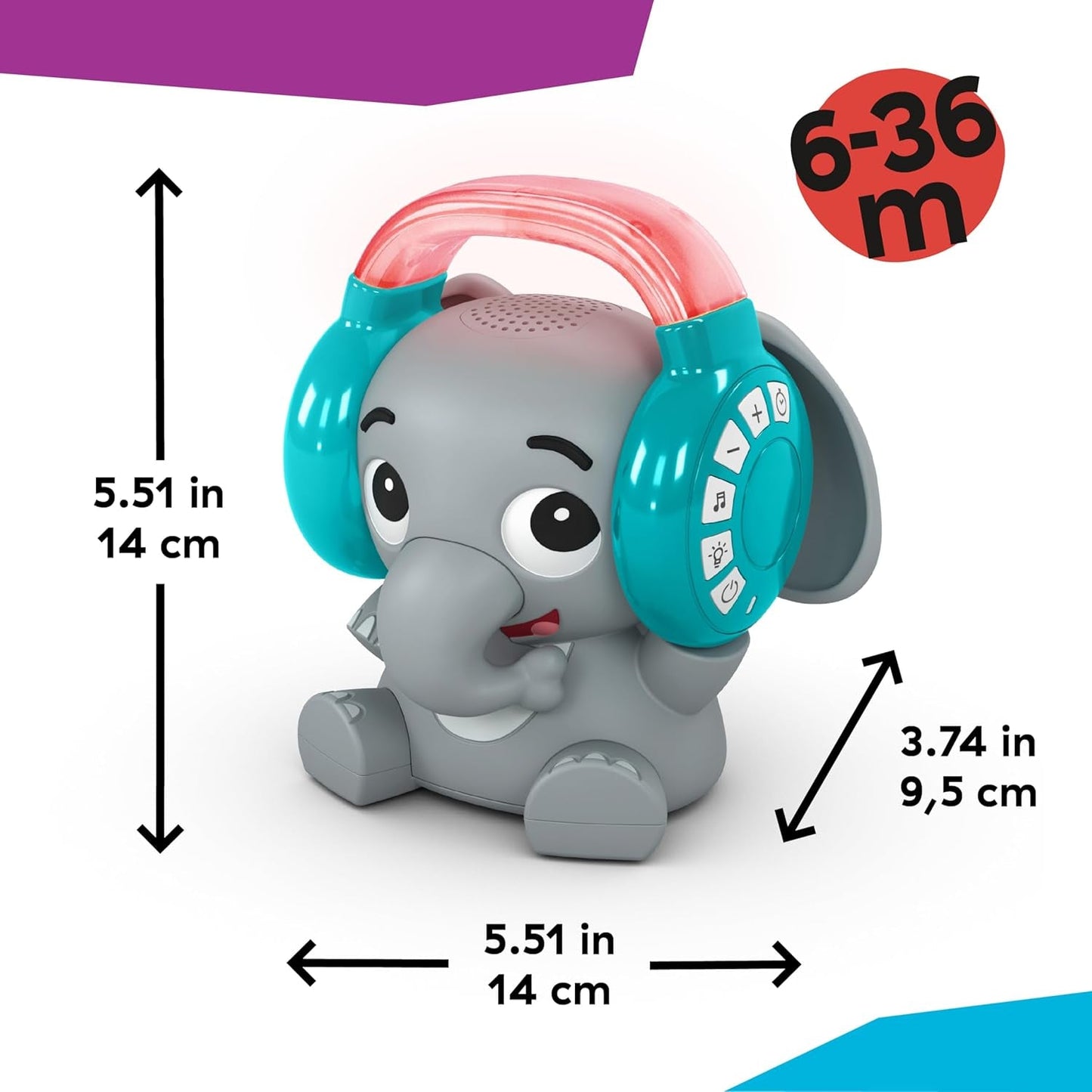 Baby Einstein Earl the Elephant Macchina audio Bluetooth, sistema musicale + luce notturna, giocattoli da neonato a bambino Bebe Naty Shop