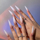 Moonglow Unghie Lunghe Stiletto Bianco Latte Rosa Sfumato Glitter Unghie Finte Fresche Con Colla Unghie Artificiali Glitter Rosa Ombre