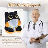 Cuscino da viaggio Mewaii, Cuscino bifacciale per adulti, Cuscino per collo in memory foam per aereo, Cuscino da volo reversibile con cappuccio per gatti, Cinghia regolabile