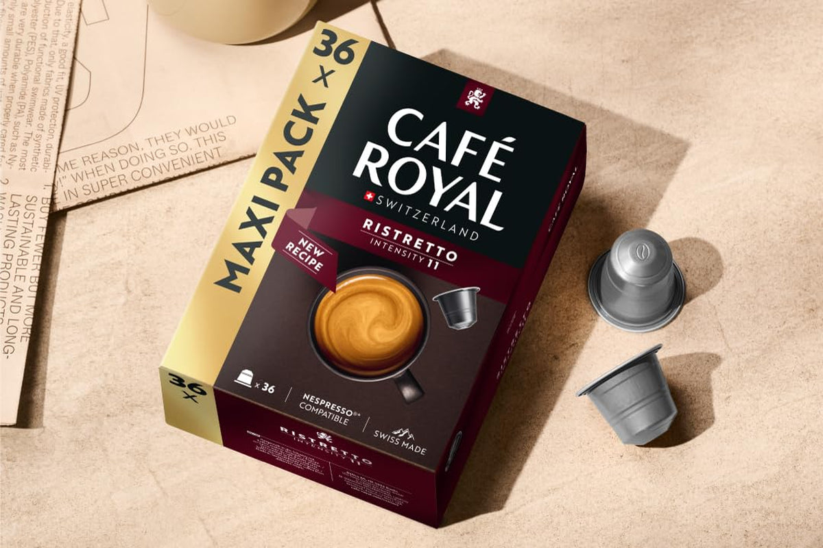 Café Royal Ristretto – Capsule di caffè compatibili Nespresso®, 100% Arabica, intenso, tostatura scura, intensità 11/12, Rainforest Alliance, 36 capsule