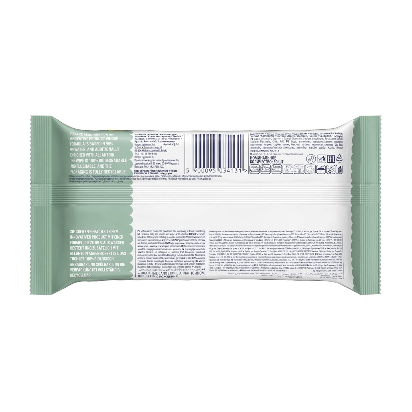 Salviettine umidificate Cleanic Baby Eco Pure Water – (1 x 50 pz.) Salviette umidificate per bambini e neonati – senza profumo, lavabili, pelle sensibile – 50 pz.
