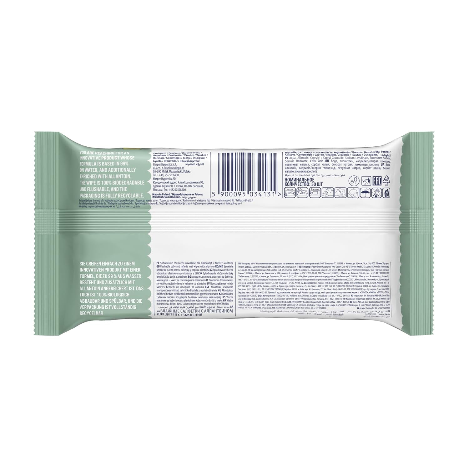 Salviettine umidificate Cleanic Baby Eco Pure Water – (1 x 50 pz.) Salviette umidificate per bambini e neonati – senza profumo, lavabili, pelle sensibile – 50 pz.