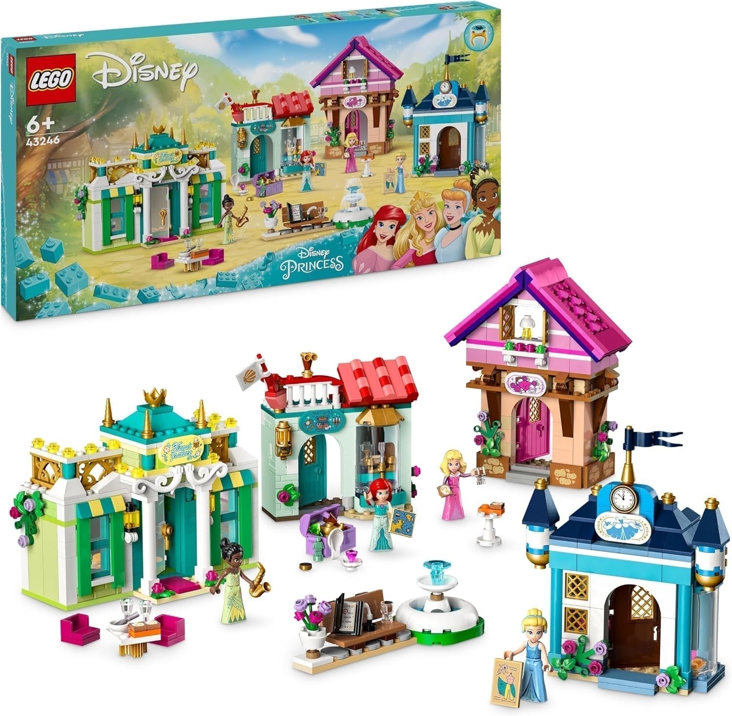 LEGO Disney Princess: Disney Princess Adventure Market, casa dei giocattoli con 4 bambole tra cui Cenerentola e Ariel, set da gioco con mappa del tesoro, regalo per ragazze e ragazzi a partire da 6 anni 43246 Set da costruzione Besuche den LEGO-Store Single
