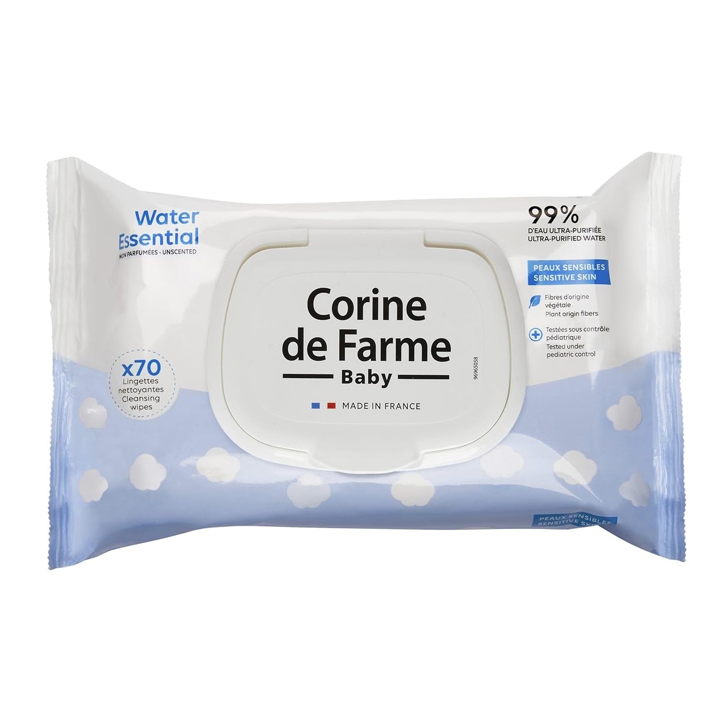 - Salviette baby Change Water Essential x70 - Prodotto da toilette in fibra vegetale - Acqua ultrapurificata al 99% - Igiene dalla nascita - Coperchio richiudibile