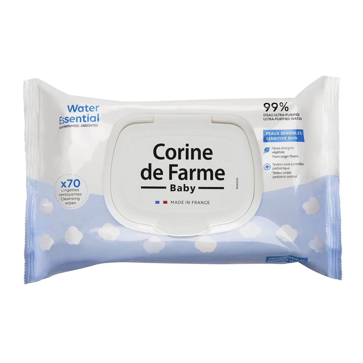 - Salviette baby Change Water Essential x70 - Prodotto da toilette in fibra vegetale - Acqua ultrapurificata al 99% - Igiene dalla nascita - Coperchio richiudibile