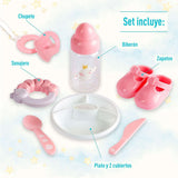 JC Toys - Berenguer Boutique bambola morbida e realistica a bocca aperta/chiusa da 38 cm, set regalo da 10 pezzi, biberon, sonaglio, ciuccio e accessori, rosa, dai 2 anni in su