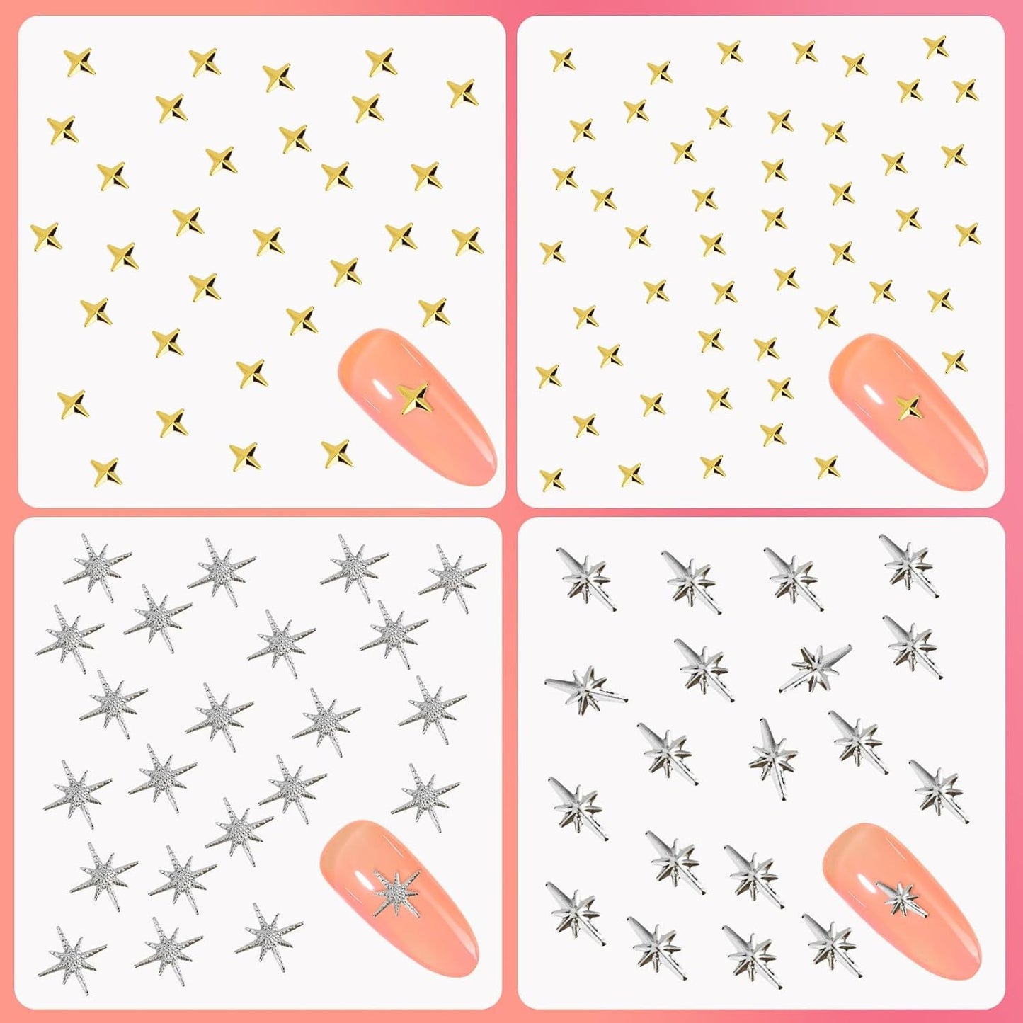 400 Pezzi Oro Argento Stern Nail Charms Nägel, 3D Metall Star Nagelkunst Dekorations, Star Nail Design Gemischt Größe Form Nägel Zubehör