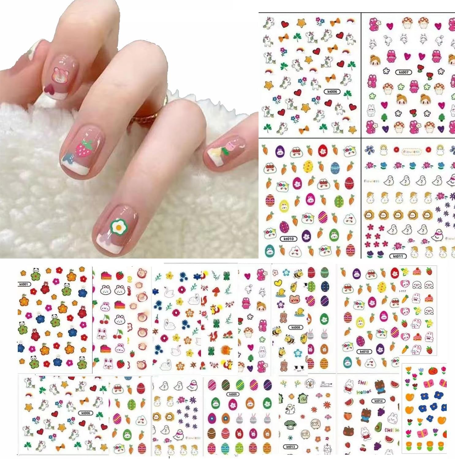 Simpatici adesivi per unghie per bambini 20 fogli Adesivi per unghie 3D Fiori che si illuminano al buio Decorazioni colorate per nail art Adesivi per unghie Adesivi autoadesivi Accessori decorativi fai da te
