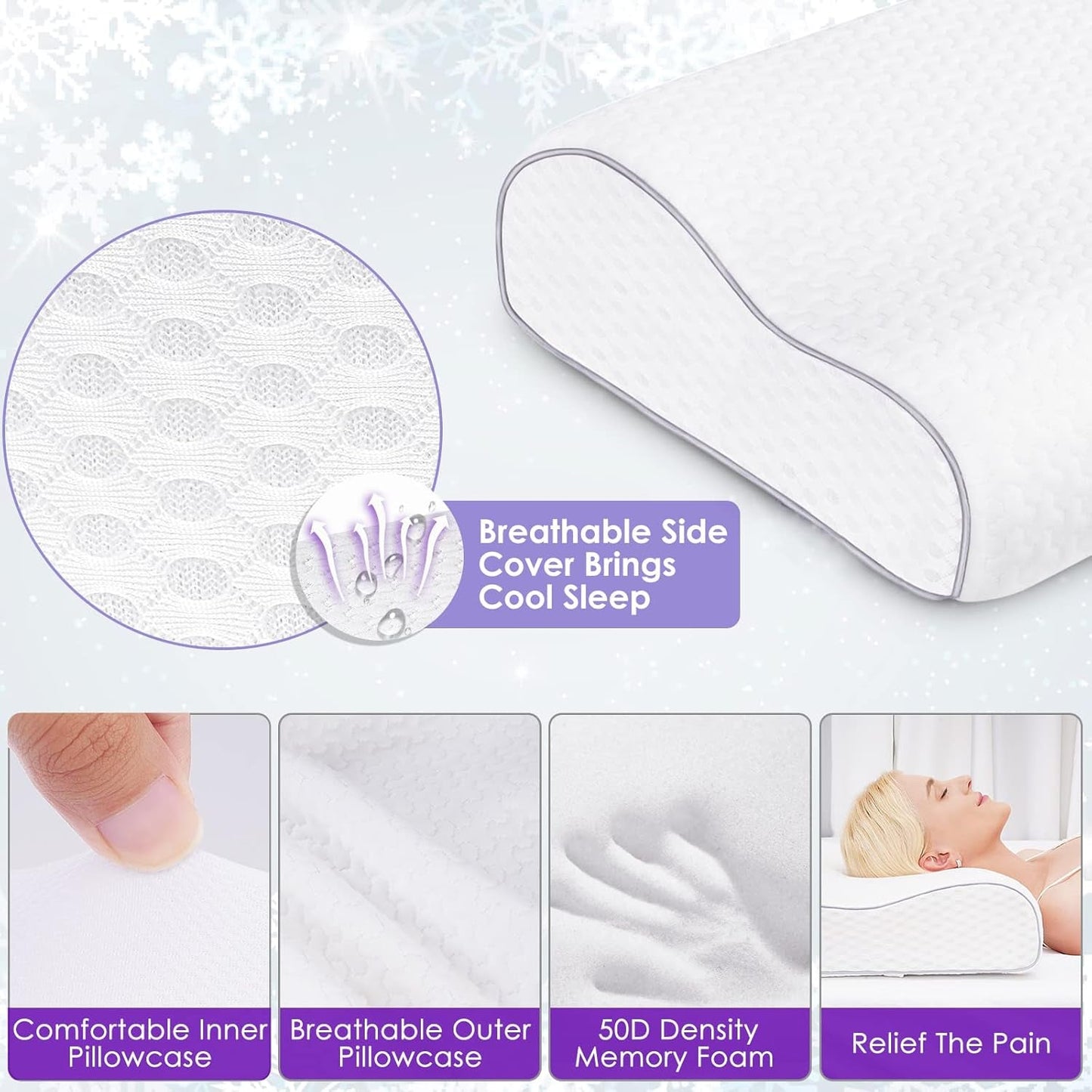 BDTFO Cuscino Memory Foam per Dolore al Collo Cuscino Ortopedico per Contorno Cervicale Supporto per Collo per Schiena Stomaco per chi dorme sul fianco con Copertura con Cerniera Lavabile e Traspirante Cuscini Ortopedici Cervicali Naty Shop