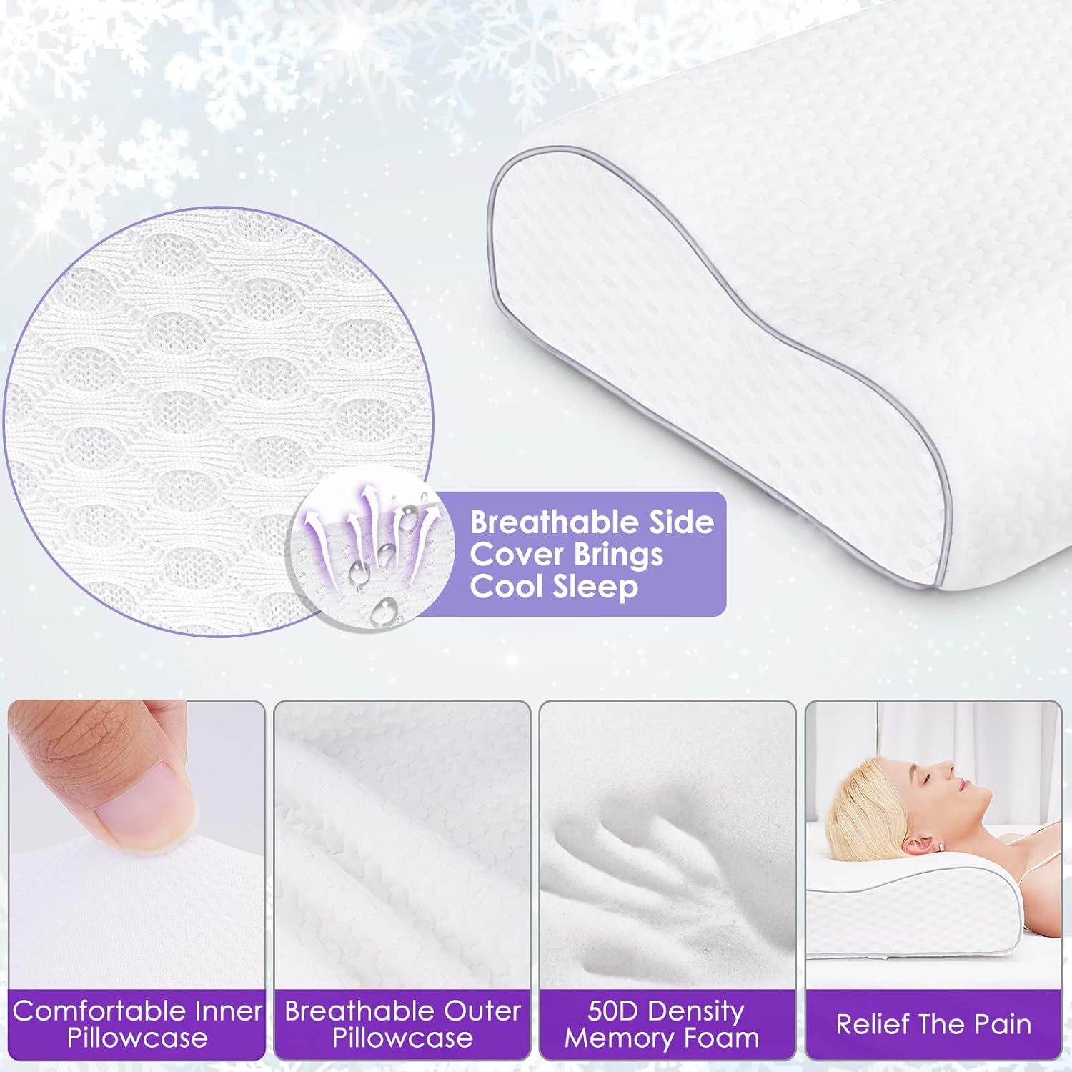 BDTFO Cuscino Memory Foam per Dolore al Collo Cuscino Ortopedico per Contorno Cervicale Supporto per Collo per Schiena Stomaco per chi dorme sul fianco con Copertura con Cerniera Lavabile e Traspirante Cuscini Ortopedici Cervicali Naty Shop