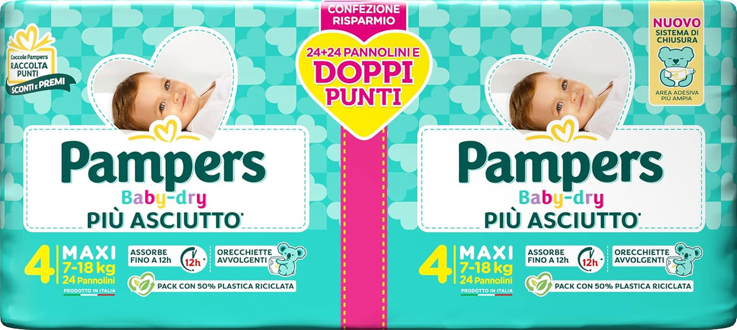 Pannolini Pampers Baby Dry Maxi Twin Pack, taglia 4 (7-18 kg), 48 pannolini