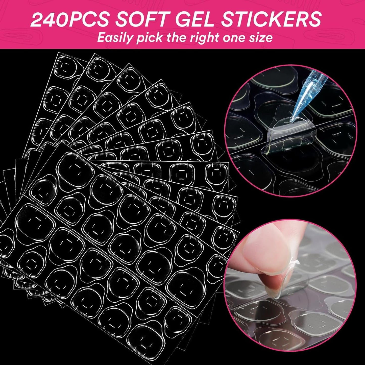 Alyvisun Punte per Unghie Balletto, 500 Punte per Unghie Acriliche a Copertura Completa con Set di 240 Adesivi per Unghie, 10 Dimensioni Punte per Unghie in Gel Trasparente Punte per Unghie in Gel Morbido Punte per Unghie Ballerina
