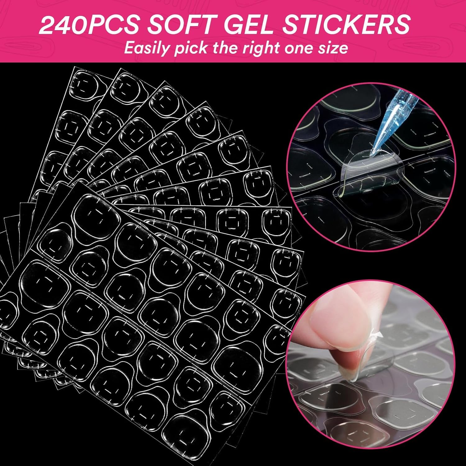 Alyvisun Punte per Unghie Balletto, 500 Punte per Unghie Acriliche a Copertura Completa con Set di 240 Adesivi per Unghie, 10 Dimensioni Punte per Unghie in Gel Trasparente Punte per Unghie in Gel Morbido Punte per Unghie Ballerina