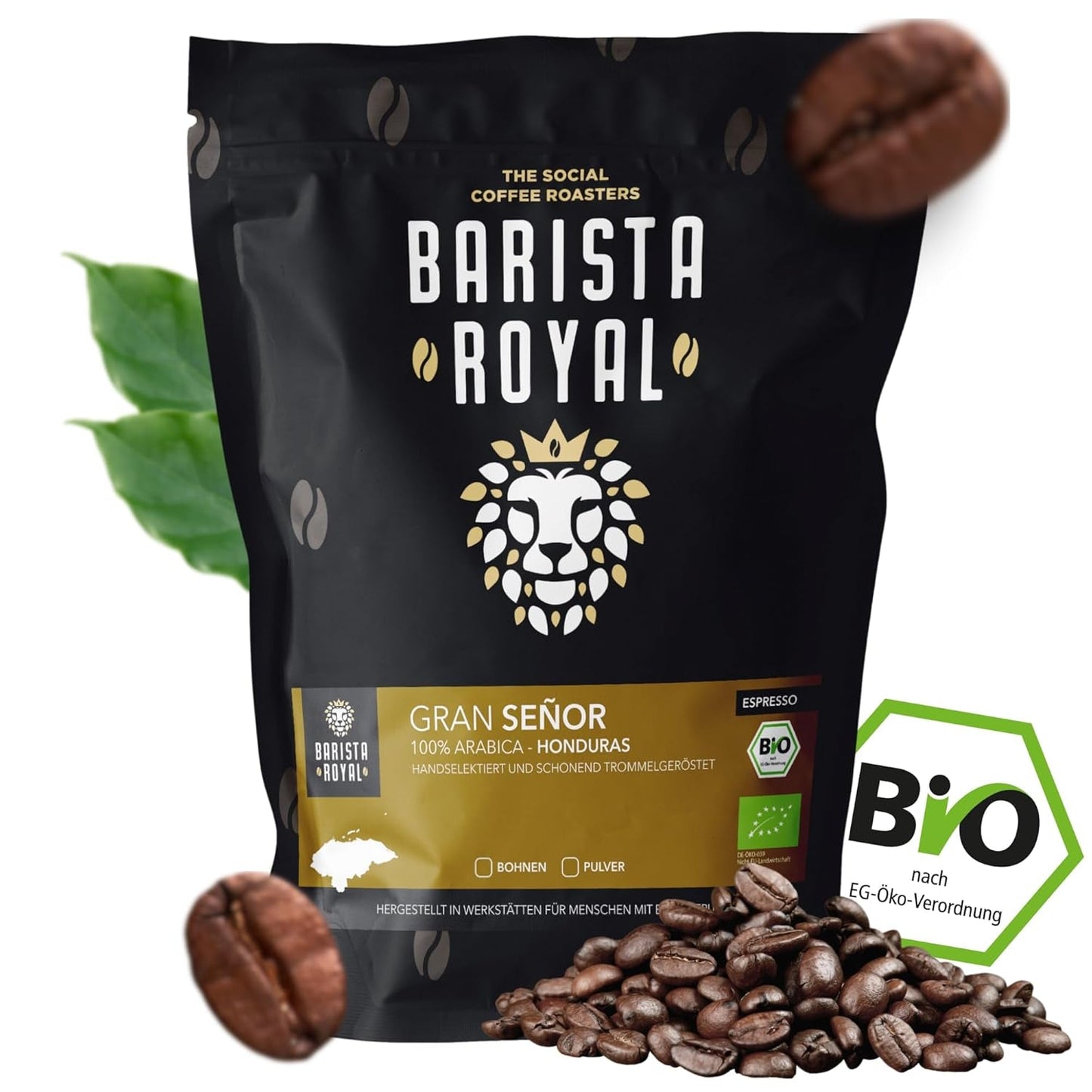 BARISTA ROYAL Bio Espressobohnen 1kg "Gran Señor" | Kaffeebohnen freschi direttamente dall'Honduras | 100% Arabica Espresso ganze Bohnen | Ideale per completamente automatico e Siebträger