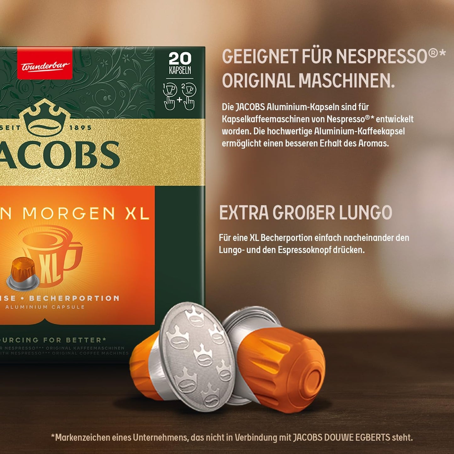 Jacobs Kaffeekapseln Guten Morgen XL Intense, Intensität 8/12, 10 x 20 Getränke, compatibile Nespresso* Kaffee Kapseln, 200 Kapseln