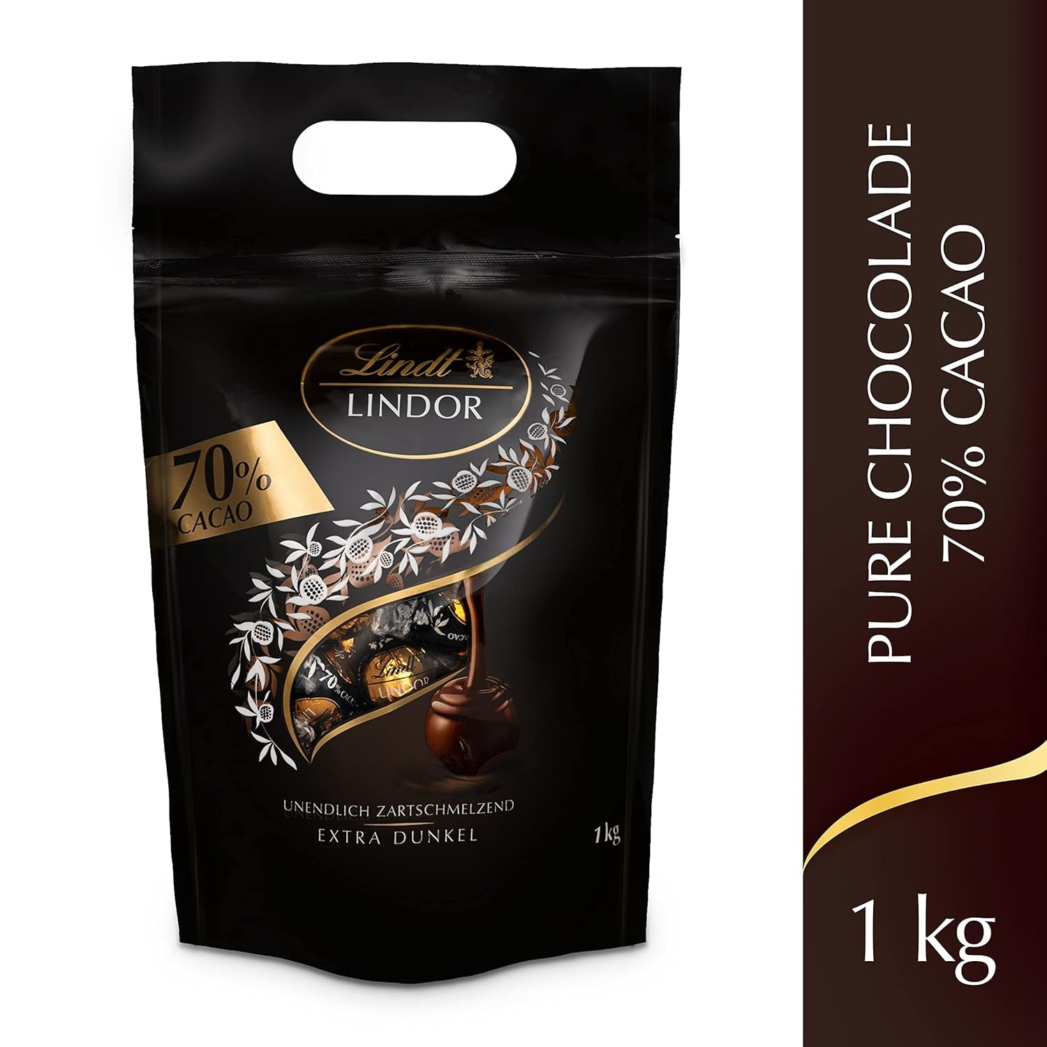 Palline di cioccolato extra fondente Lindt LINDOR e palline di cioccolato con crema alla fragola LINDOR | Busta richiudibile da 1 kg | ca. 80 palline di cioccolato bianco con crema alla fragola