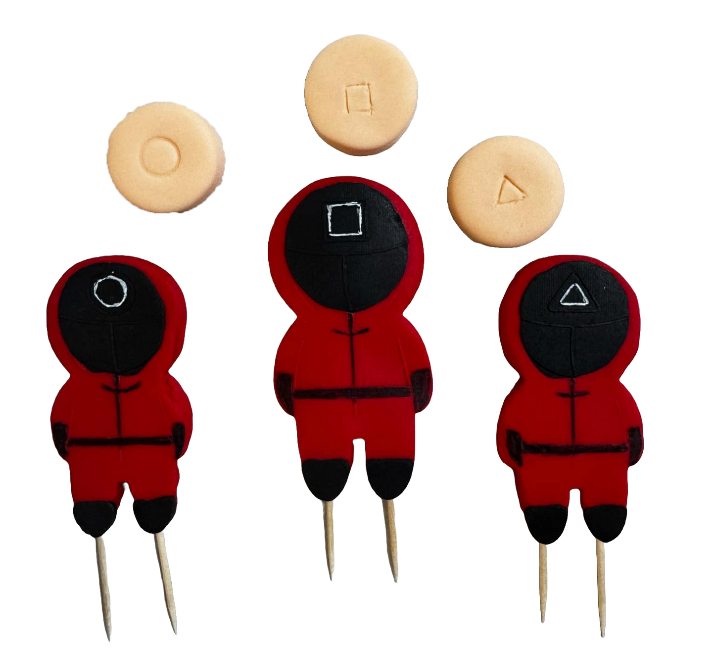 Set di 6 decorazioni commestibili in pasta di zucchero, Squid Game Decorazioni in Pasta di Zucchero Nati Shop
