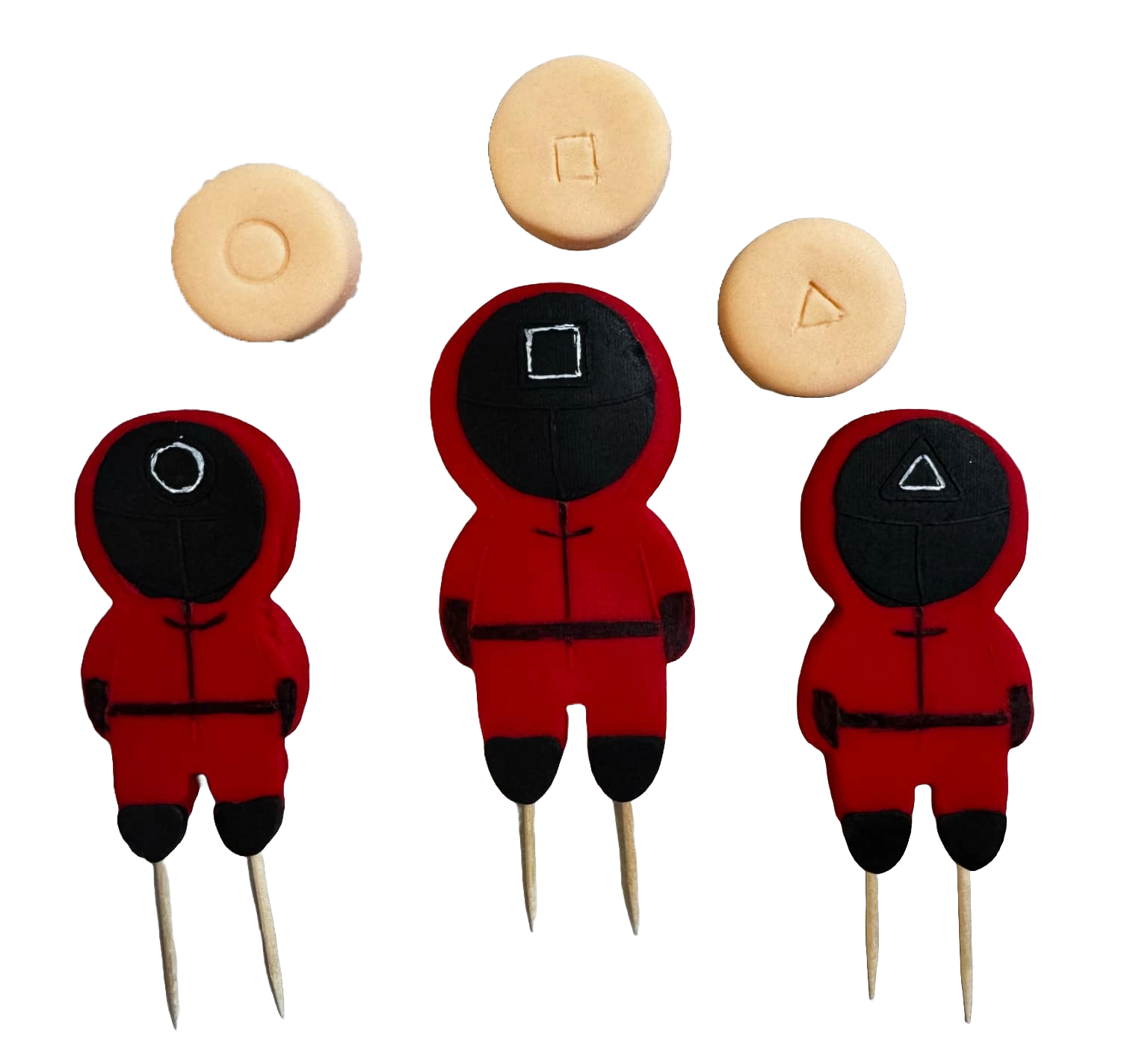 Set di 6 decorazioni commestibili in pasta di zucchero, Squid Game Decorazioni in Pasta di Zucchero Nati Shop