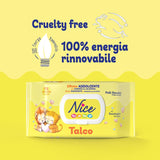 NICE Salviette umidificate per neonati 72 pezzi Con coperchio Talco Profumo Materiali naturali Pulizia delicata Bambino 1pz