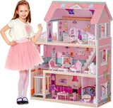 ROBUD Casa delle bambole in legno per bambini, casa delle bambole, giocattolo, regalo per ragazze e ragazzi di 3 4 5 6 anni
