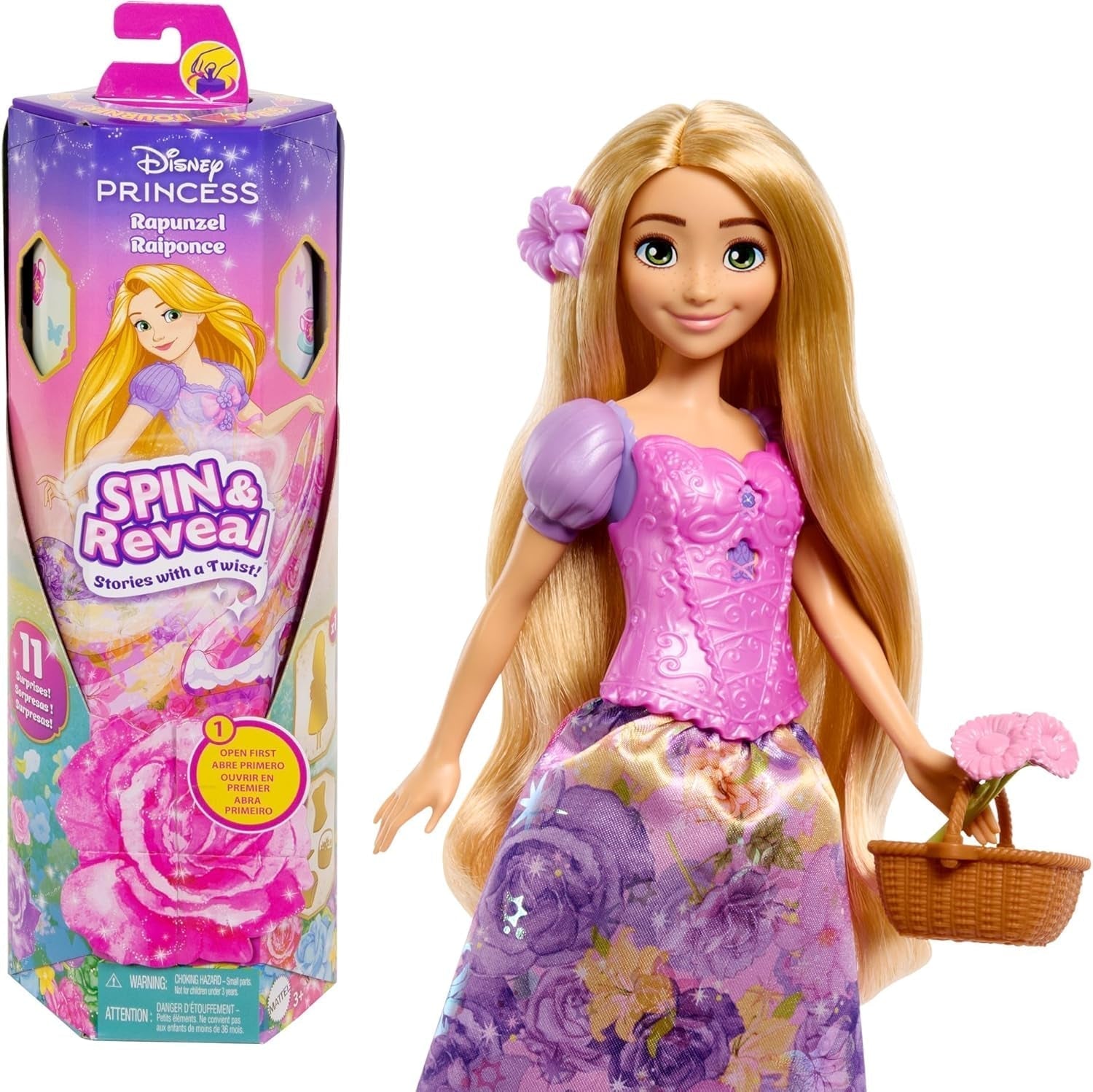 Mattel Disney The Ice Queen Elsa Fashion Doll Set, Spin & Reveal con 11 sorprese, inclusi 5 accessori, 5 adesivi e una scena di gioco, ispirata al film Disney, HTG25 Dolls Naty Shop Rapunzel Fashion Doll Set