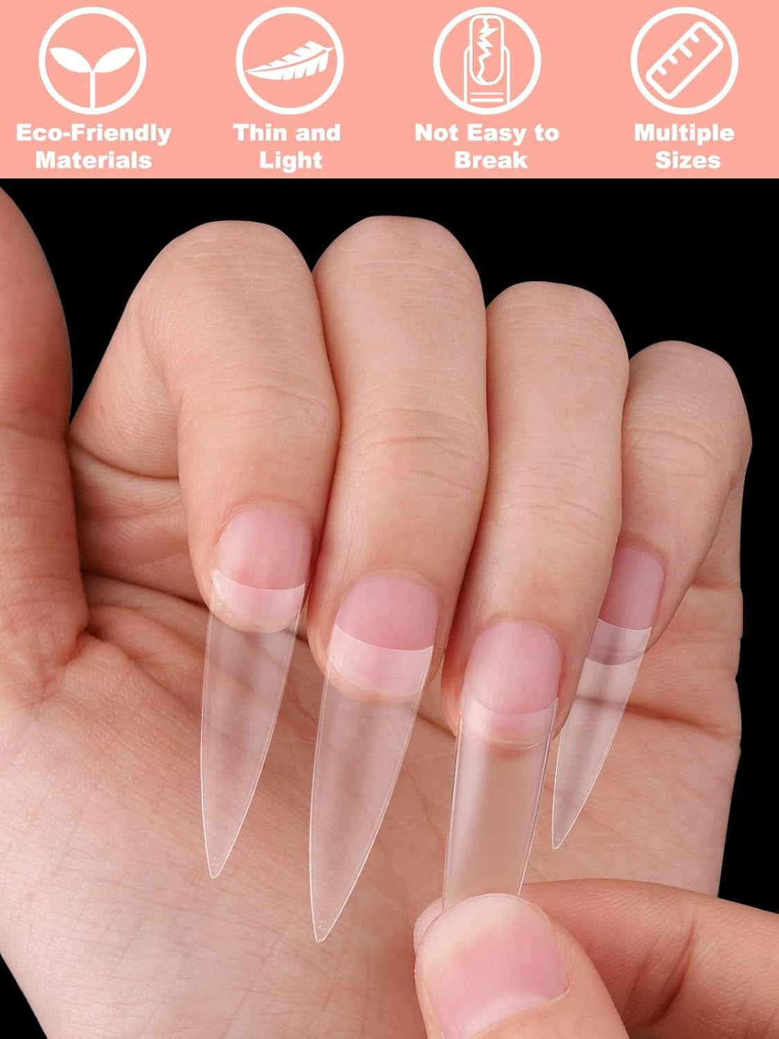 EBANKU 500 Pezzi Punte Artificiali per Unghie Finte Gel Morbido Opaco Punte Trasparenti Punte per Unghie Artificiali per Estensioni delle Unghie Set di Unghie Finte 12 Dimensioni-A