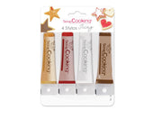 Scrapcooking - Pennarelli 4 pezzi: oro, cioccolato, bianco e rosso - penne commestibili decorative per scrivere e disegnare su dolci, torte e biscotti