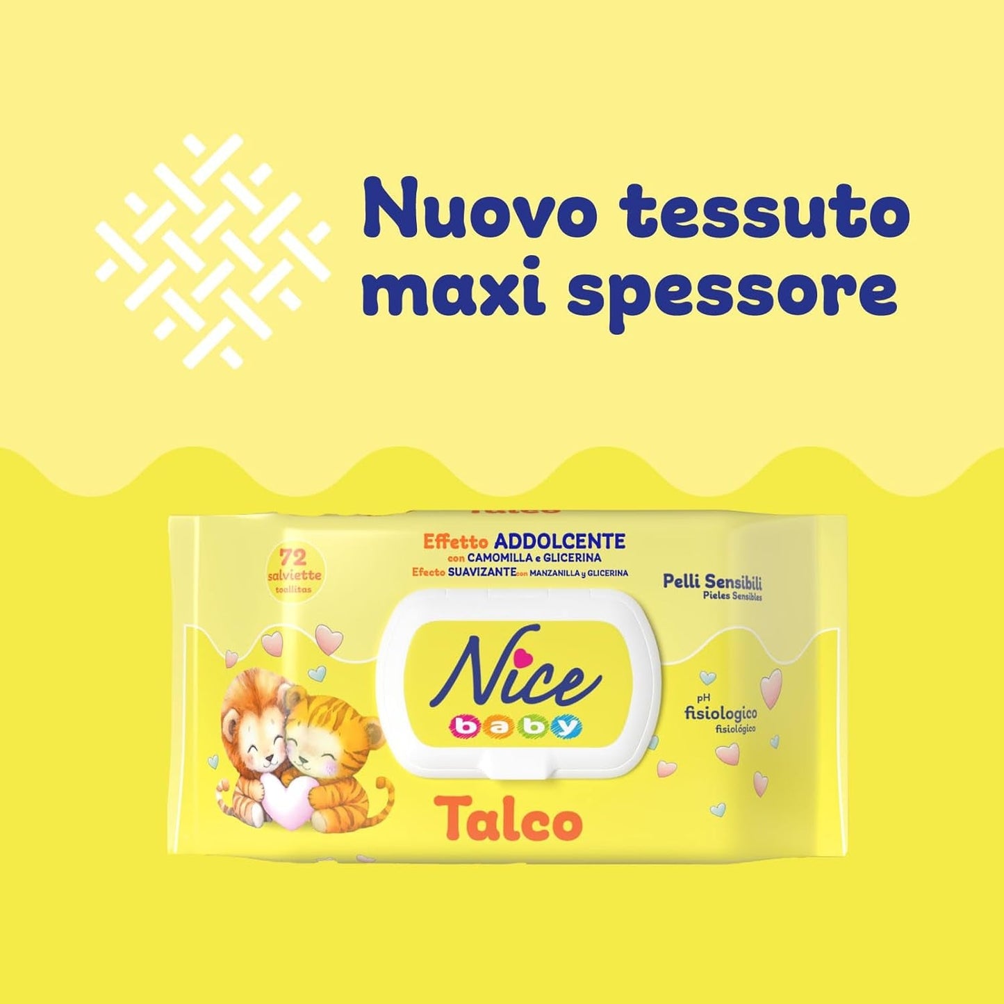 NICE Salviette umidificate per neonati 72 pezzi Con coperchio Talco Profumo Materiali naturali Pulizia delicata Bambino 1pz