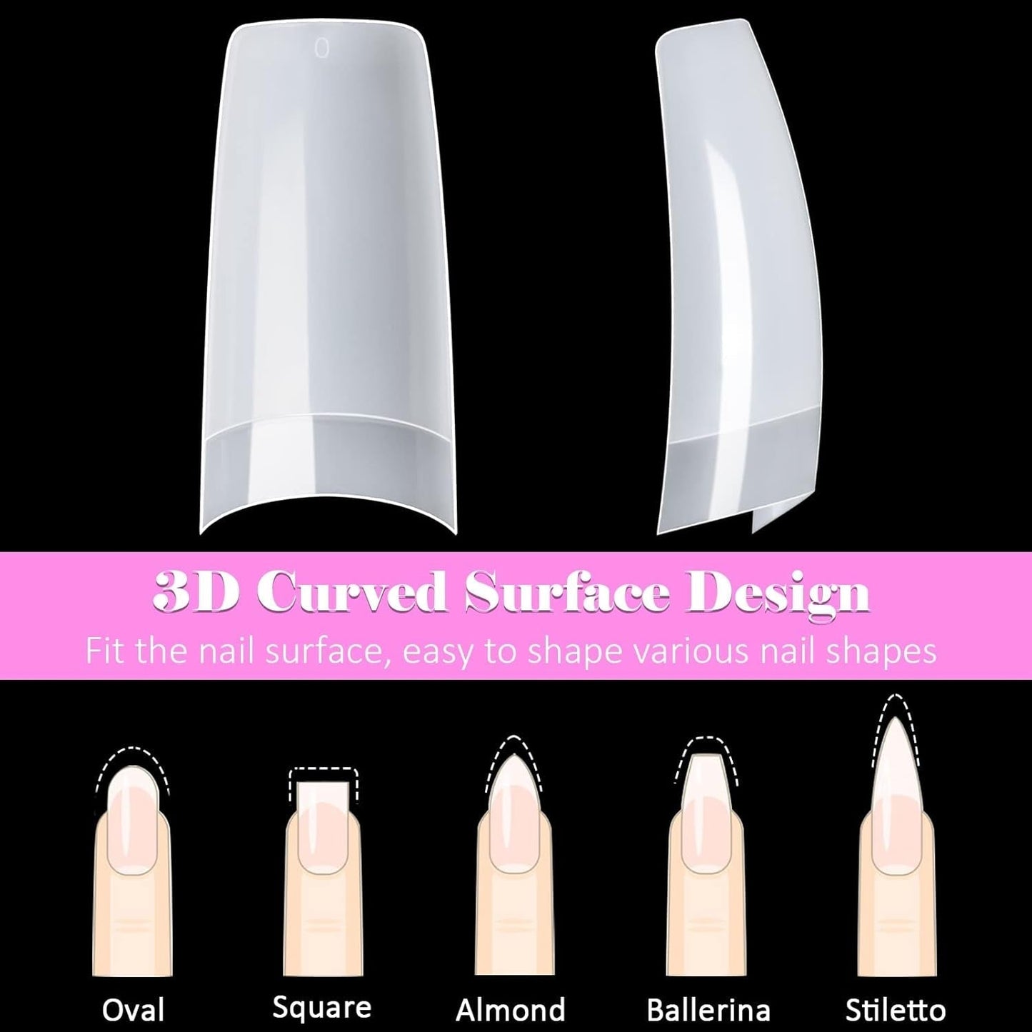 500 punte per unghie artificiali francesi Punte per unghie finte acriliche Set Estensioni per unghie Punte per unghie Accessori per unghie finte con 4 pezzi Colla per unghie in gel per unghie naturali