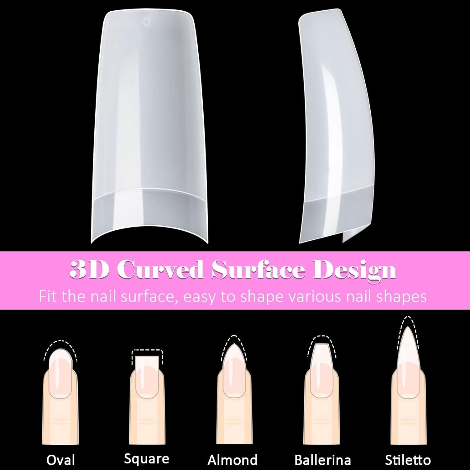 500 punte per unghie artificiali francesi Punte per unghie finte acriliche Set Estensioni per unghie Punte per unghie Accessori per unghie finte con 4 pezzi Colla per unghie in gel per unghie naturali