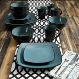 Gibson 99813.16R Elite Soho Lounge Reactive Glaze Set di stoviglie per 4 persone, 16 pezzi, effetto bicolore blu-verde/nero