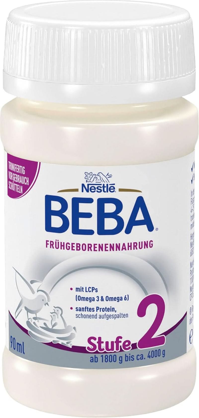 Alimento per neonati prematuri BEBA Level 2, Alimento speciale per neonati prematuri e neonati di peso ridotto, pronto da bere, confezione da 32 (32 x 90 ml) Naty Shop