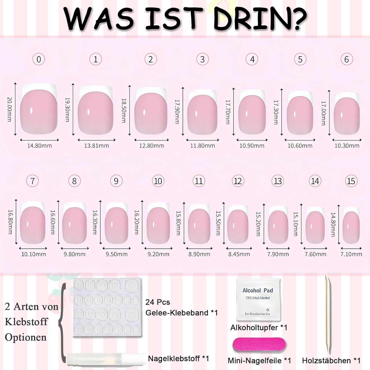 Unghie French Autoadesive Rosa Chiaro - 32 Pezzi Colla per Unghie French - Unghie Finte Corte Quadrate - Colla Traspirante su Unghie Artificiali - Unghie Finte a Copertura Completa per Donne (Rosa Chiaro)