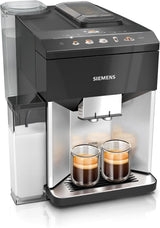 Macchina per caffè espresso completamente automatica Siemens EQ500 TQ513D01, molte specialità di caffè, montalatte, contenitore per il latte integrato, pulizia automatica a vapore, 1500 W, luce naturale argento/nero pianoforte