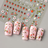 JMEOWIO 3D Nagelsticker Blumen Frucht Nail Art Sticker Selbstklebend Nagelaufkleber 5D Stereoscopico Decorazione Nageldesign Zubehör 4 Blatt