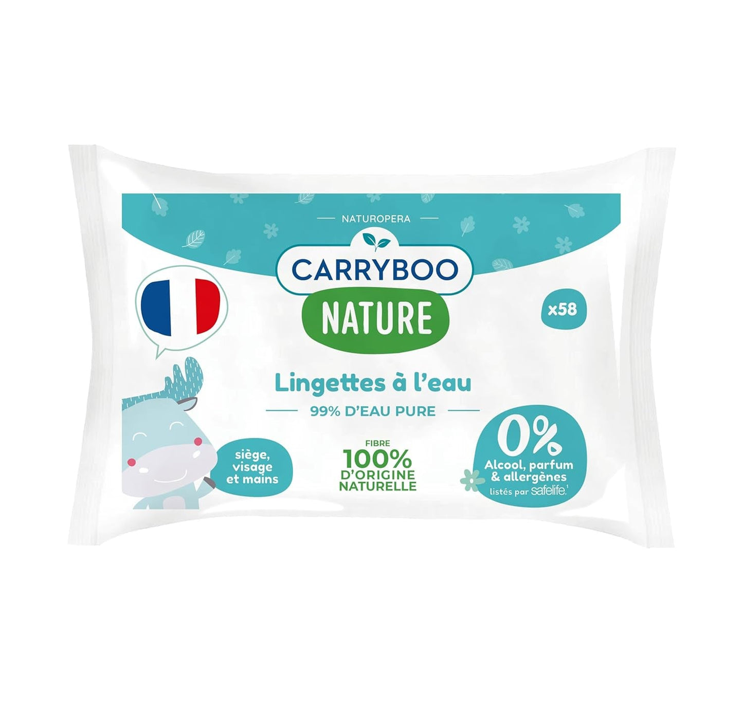 Salviette umidificate per neonati con acqua - senza profumo e allergeni - 9 pezzi - pelle normale e sensibile - pulisce e lenisce - 100% fibre naturali - prodotto in Francia - 522 salviette