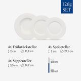 Villeroy & Boch Wonderful World Servizio Piatti 12 Pezzi, Lavabile in Lavastoviglie e Utilizzabile nel Microonde, Bianco, Piatti, Stoviglie, Porcellana, Piatti Piani, Set, Servizio Piatti Moderno, Porcellana Premium