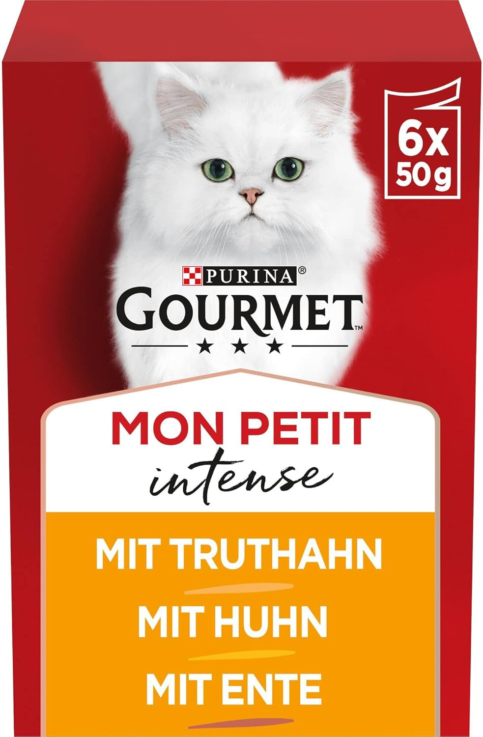 Gourmet Mon Petit Intense Cibo umido per gatti, Varietà di pollame, Confezione da 8 (8 x 6 bustine da 50 g ciascuna)