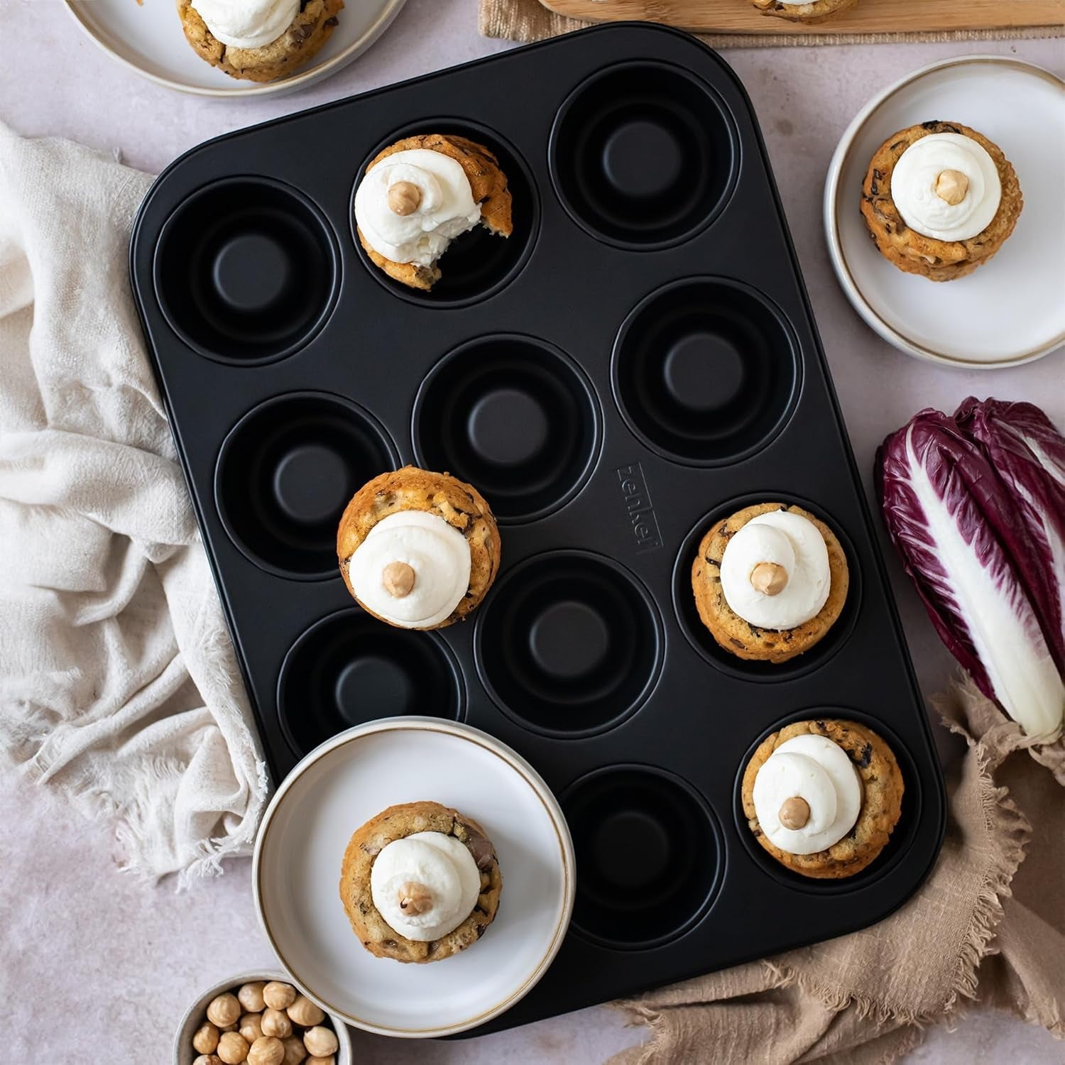 Zenker Cup-Cake-Backblech 12Er Set – Premium Antihaftbeschichtung, Für Perfekte Cupcakes, 385X265X30Mm, Hitzebeständig Bis 230°C Stampi e vassoi per cuocere Naty Shop