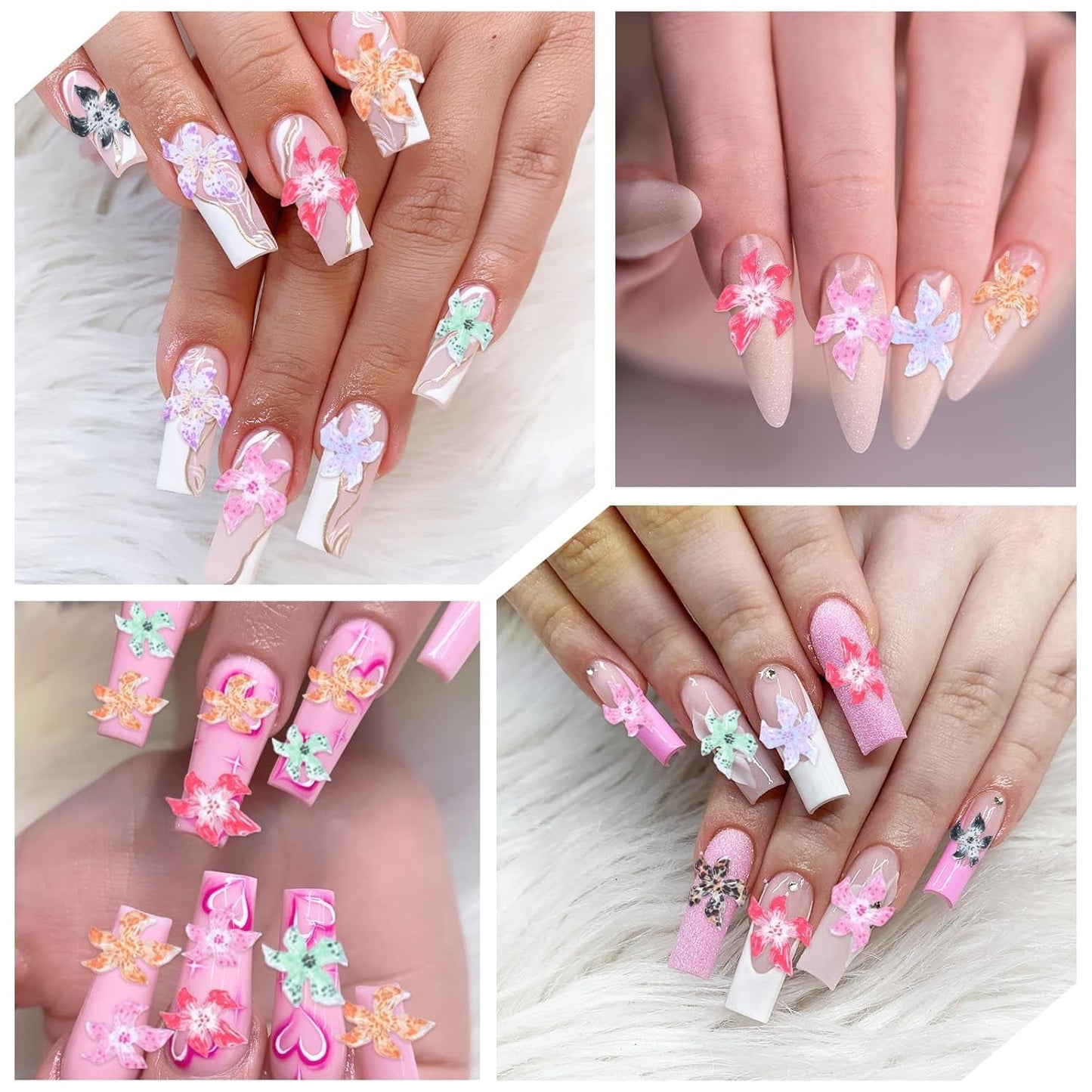 50 pz 3D Blumen Nägel Nail Charms Bunt Gelee Weich Kleber Lilie Flower Blume Nagel Hibiscus Zubehör Nageldesign Eis Kristall Geprägt Farbverlauf Lilien Für Mädchen Frauen Diy Basteldekoration