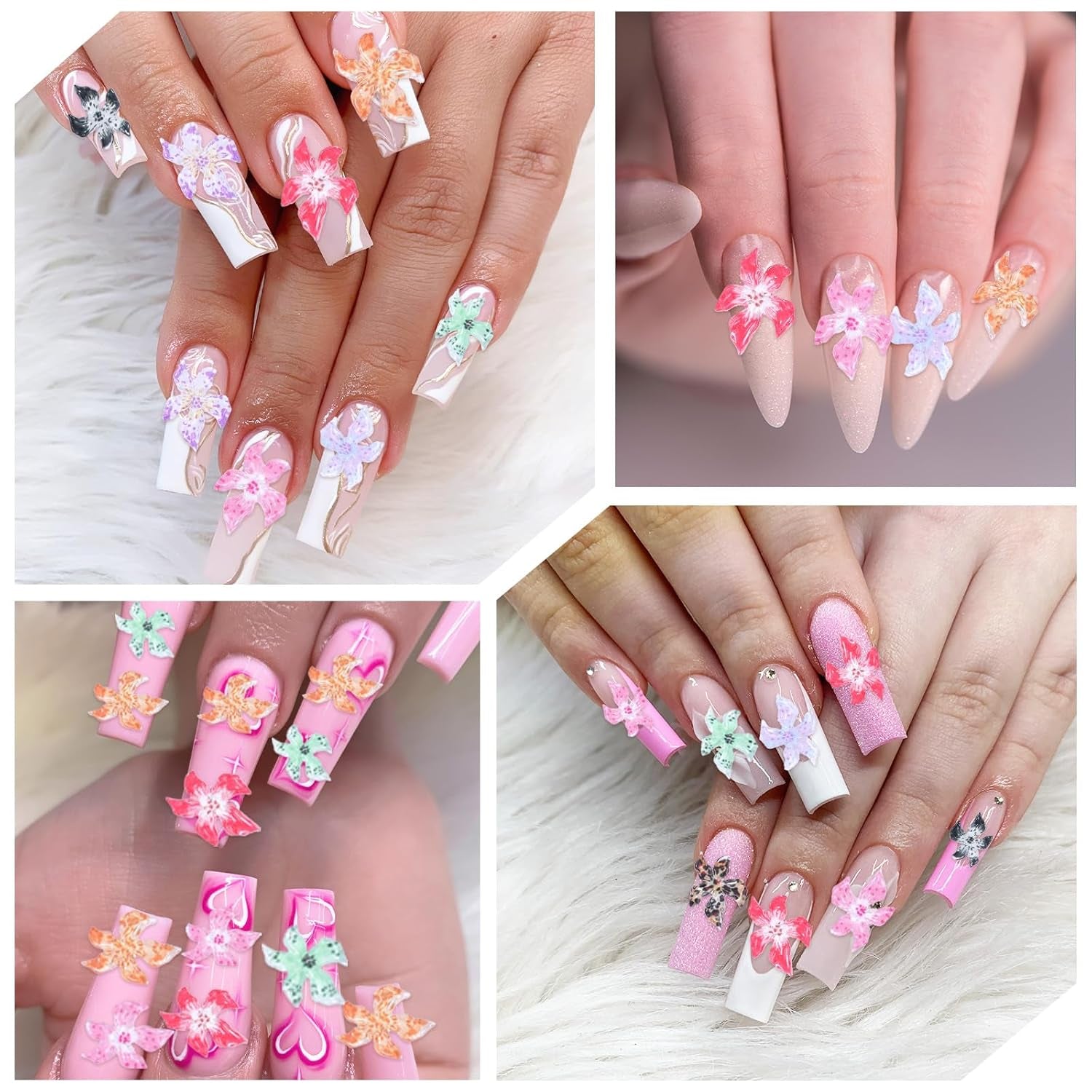 50 pz 3D Blumen Nägel Nail Charms Bunt Gelee Weich Kleber Lilie Flower Blume Nagel Hibiscus Zubehör Nageldesign Eis Kristall Geprägt Farbverlauf Lilien Für Mädchen Frauen Diy Basteldekoration